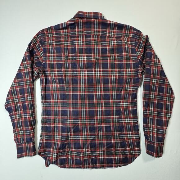 Thomas Mason Bespoke Night & Day Plaid Shirt 15.5 40 Red Blue Italian Button Up - Picture 10 of 10